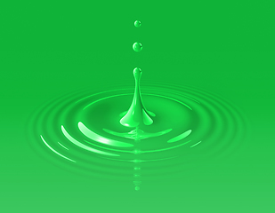 Image showing Green paint drop and ripple