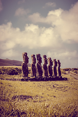 Image showing Moais statues, ahu Akivi, easter island