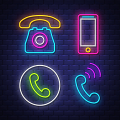 Image showing Phone communication neon signs collection