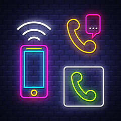 Image showing Phone communication neon signs collection