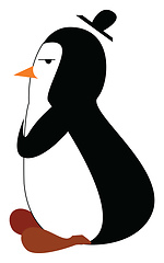 Image showing An angry penguin wearing a black hat is standing with the hands 