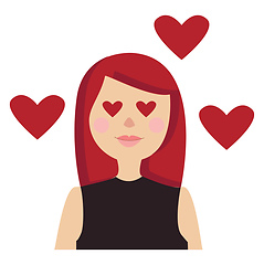 Image showing Red hair woman with heart eyes illustration color vector on whit
