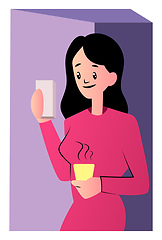 Image showing Pretty cartoon woman in pink dress vector illustartion on white 