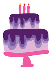 Image showing Painting of a pink and purple fondant cake with glowing candles 