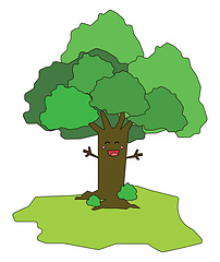 Image showing Cartoon funny happy tree vector or color illustration