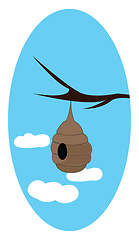 Image showing A bee hive hanging on a branch, vector color illustration.