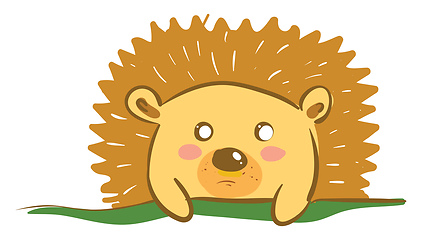 Image showing A shy brown-colored cartoon hedgehog vector or color illustratio