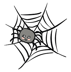 Image showing Cartoon of a cute grey spider on a web vector illustration on wh