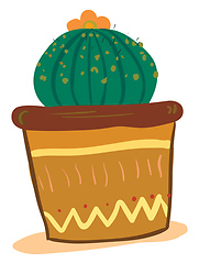 Image showing A round shape cactus house plant with an orange flower at its to