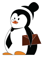 Image showing A cute penguin carries a letter in its arms vector color drawing