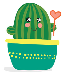 Image showing A decoration piece of cactus plant pot with a heart shape balloo
