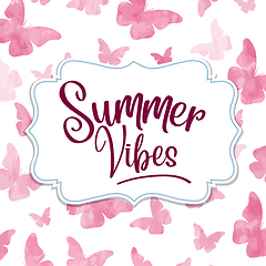 Image showing Summer vibes. Watercolor banner with butterflies