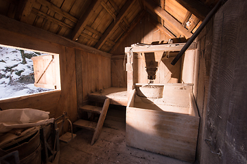 Image showing interior of retro wooden watermill