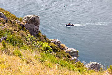 Image showing boat in the sea aerial view