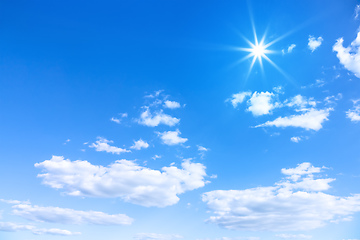 Image showing typical beautiful blue sky sun clouds background