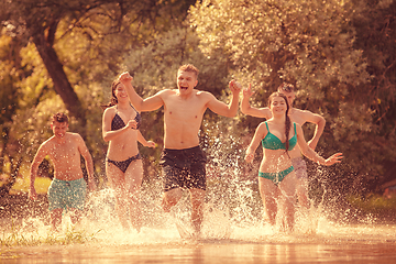 Image showing summer joy friends having fun on river