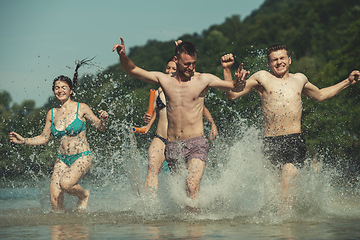 Image showing summer joy friends having fun on river