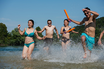 Image showing summer joy friends having fun on river