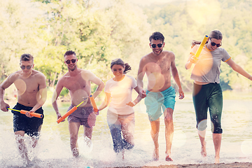 Image showing summer joy friends having fun on river