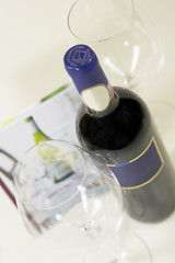 Image showing Bottle of wine and glasses