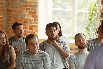 Image showing Students listening to presentation in hall at university workshop