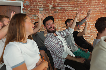 Image showing Male speaker giving presentation in hall at university workshop