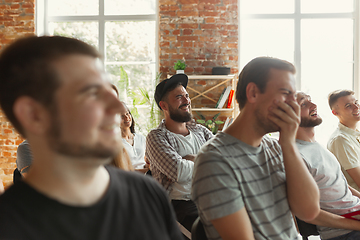 Image showing Students listening to presentation in hall at university workshop