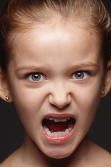 Image showing Close up portrait of a little emotional girl