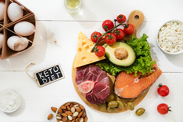 Image showing Ketogenic low carbs diet - food selection on white background