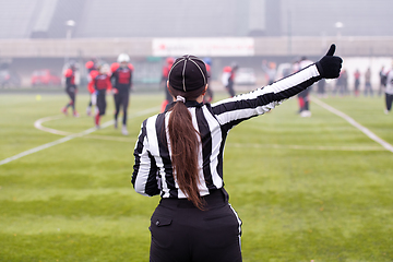 Image showing rear view of female american football referee