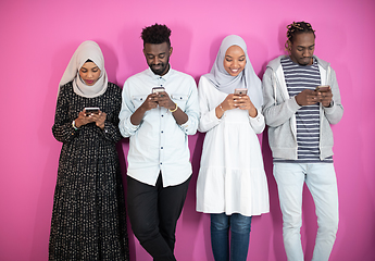 Image showing african students group using smart phones