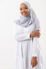 Image showing portrait of young african business  woman  in traditional muslim