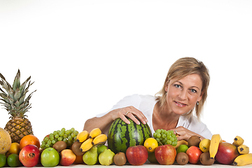 Image showing Fruits and blond cute woman