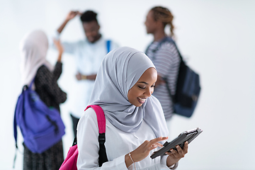 Image showing african female student with group of friends