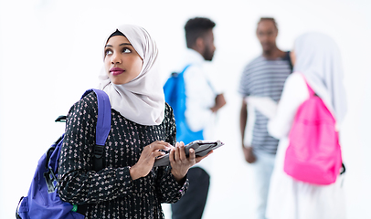 Image showing african female student with group of friends