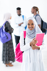 Image showing african female student with group of friends