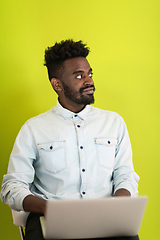 Image showing African student using laptop computer