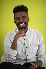 Image showing African student using laptop computer