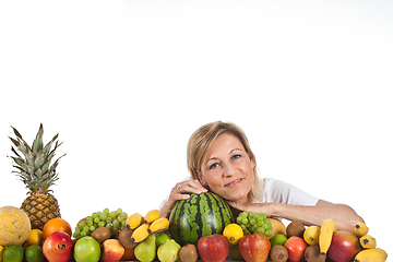 Image showing Fruits and blond cute woman