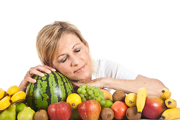 Image showing Fruits and blond cute woman