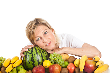 Image showing Fruits and blond cute woman