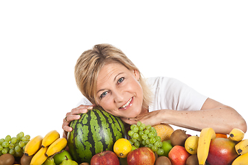 Image showing Fruits and blond cute woman