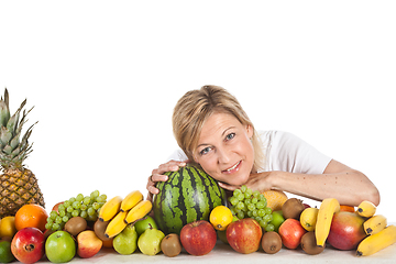 Image showing Fruits and blond cute woman