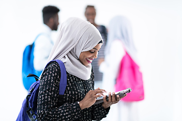 Image showing african female student with group of friends