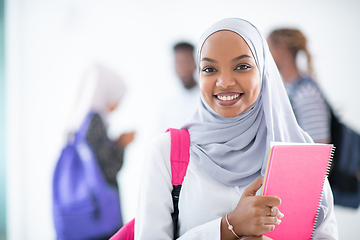 Image showing african female student with group of friends