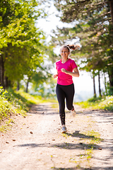 Image showing young woman jogging on sunny day at nature