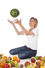 Image showing Fruits and blond cute woman