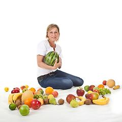 Image showing Fruits and blond cute woman