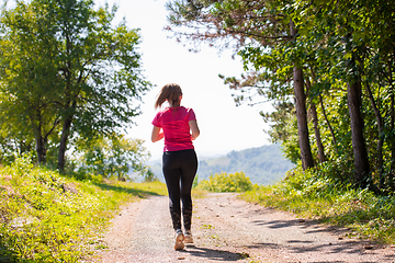 Image showing young woman jogging on sunny day at nature