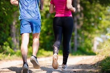 Image showing young couple jogging on sunny day at nature